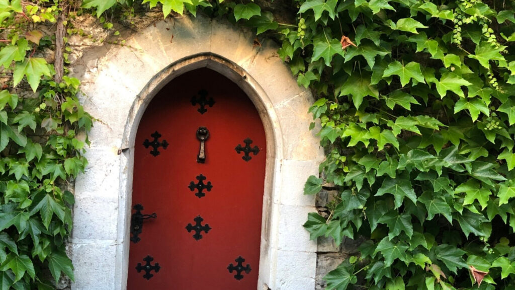 A Red Door in the historic area of Hendaia, France